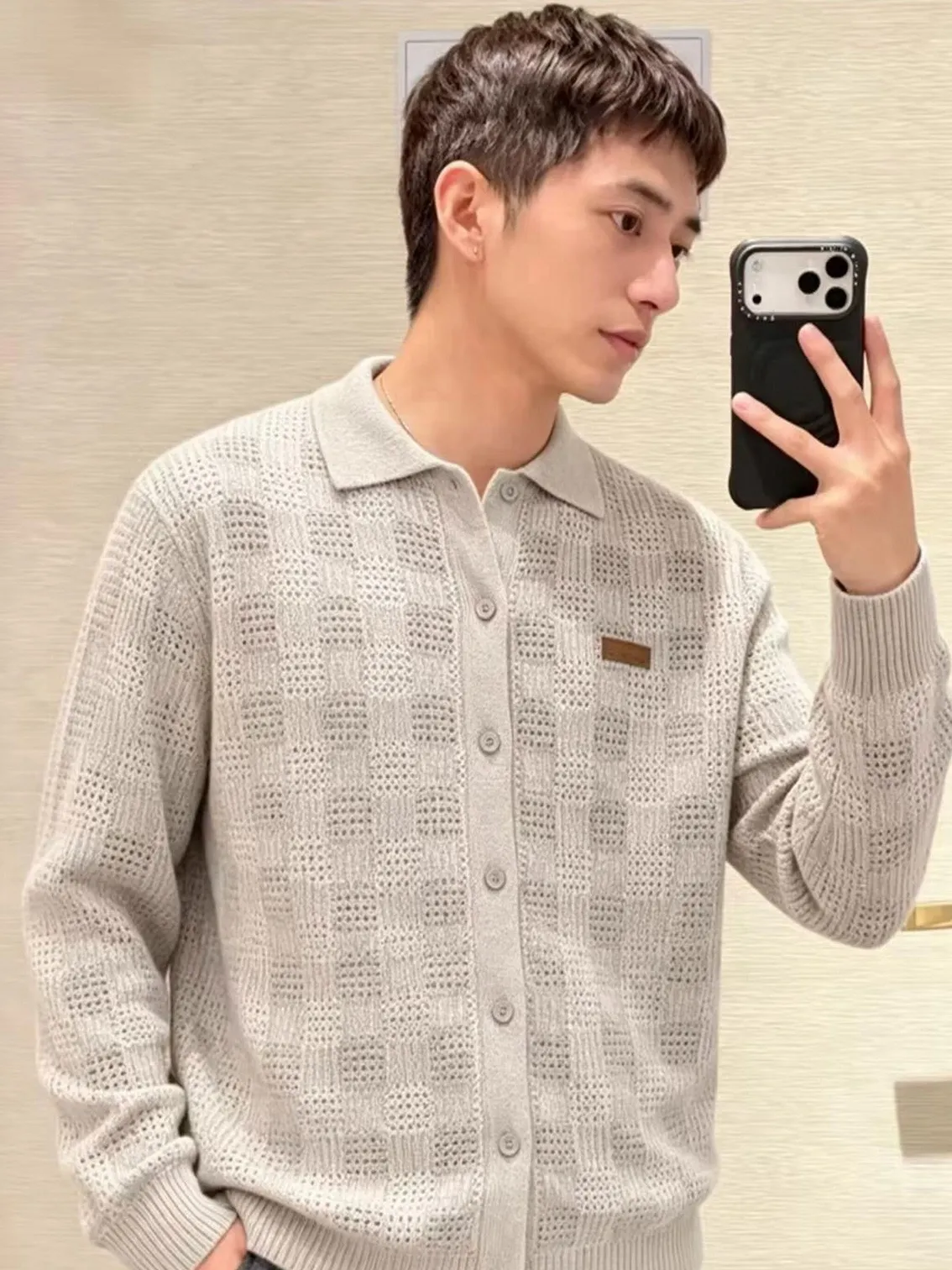 Louis Vuitton/Louis Vuitton tweed plaid jacquard knitted cardigan